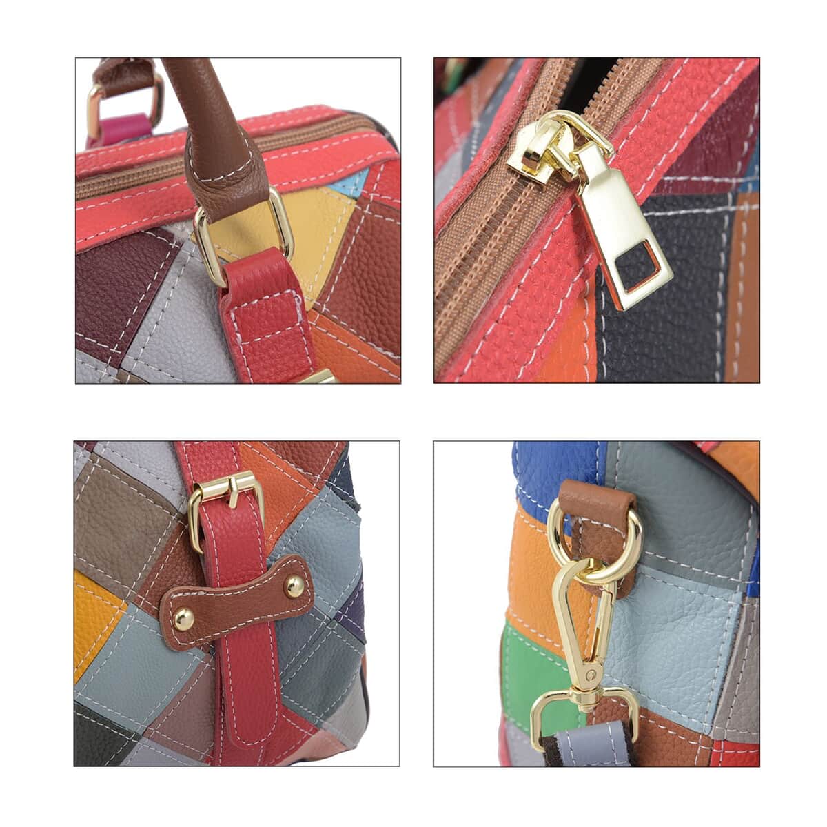 CHAOS By Elsie Multi Color Solid Genuine Leather Double Buckle Tote Bag image number 4