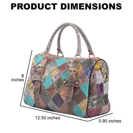 Chaos By Elsie Multi Color Snake Print Genuine Leather Double Buckle Tote Bag image number 3