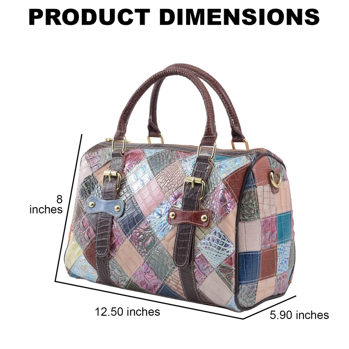 CHAOS By Elsie Multi Color Crocodile Print Genuine Leather Double Buckle Tote Bag image number 3