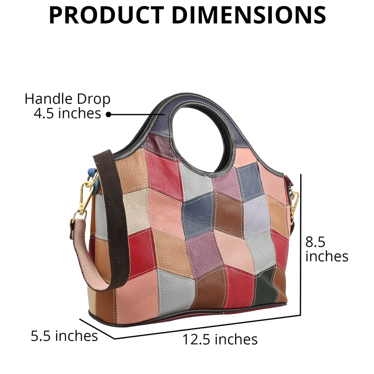 CHAOS Rainbow Solid Color Genuine Leather Convertible Tote Bag (12.5"x5.5"x8.5") with Long Shoulder Strap image number 3