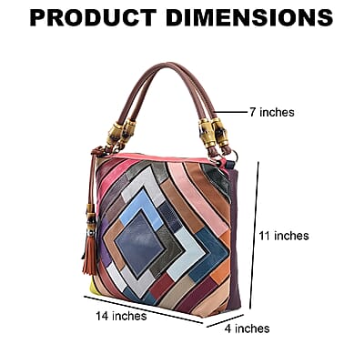 CHAOS By Elsie Multi Color Solid Genuine Leather Rhombus Pattern Tote Bag