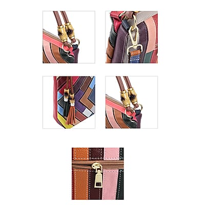 CHAOS By Elsie Multi Color Solid Genuine Leather Rhombus Pattern Tote Bag