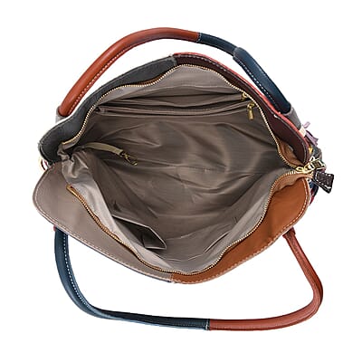 CHAOS BY ELSIE Rainbow Color Solid 3D Flower Pattern Genuine Leather Tote Bag with Long Strap