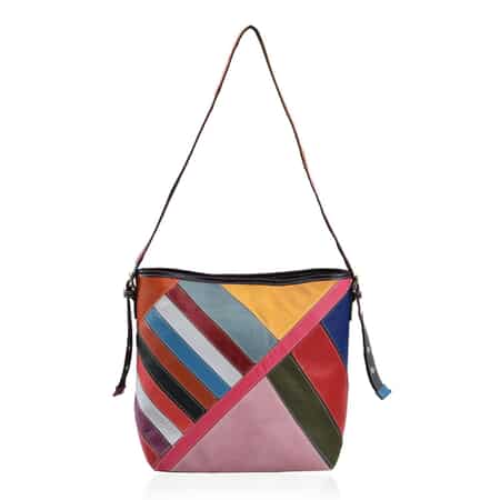 Chaos By Elsie Rainbow Color Block Pattern Genuine Leather Hobo Bag with Handle Drop and Shoulder Strap image number 0