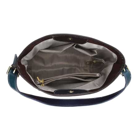 Chaos By Elsie Rainbow Color Block Pattern Genuine Leather Hobo Bag with Handle Drop and Shoulder Strap image number 5