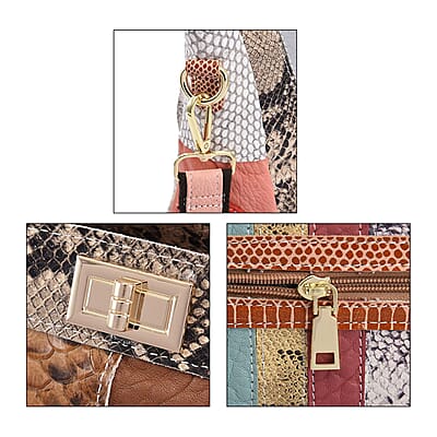 CHAOS By Elsie Rainbow Color Snakeskin Pattern Genuine Leather Tote Bag with Handle Drop and Shoulder Strap