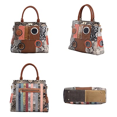 CHAOS By Elsie Rainbow Color Snakeskin Pattern Genuine Leather Tote Bag with Handle Drop and Shoulder Strap