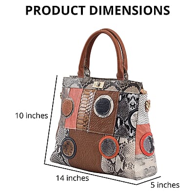 CHAOS By Elsie Rainbow Color Snakeskin Pattern Genuine Leather Tote Bag with Handle Drop and Shoulder Strap