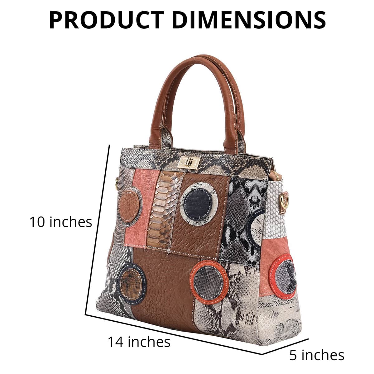 CHAOS By Elsie Rainbow Color Snakeskin Pattern Genuine Leather Tote Bag with Handle Drop and Shoulder Strap image number 6