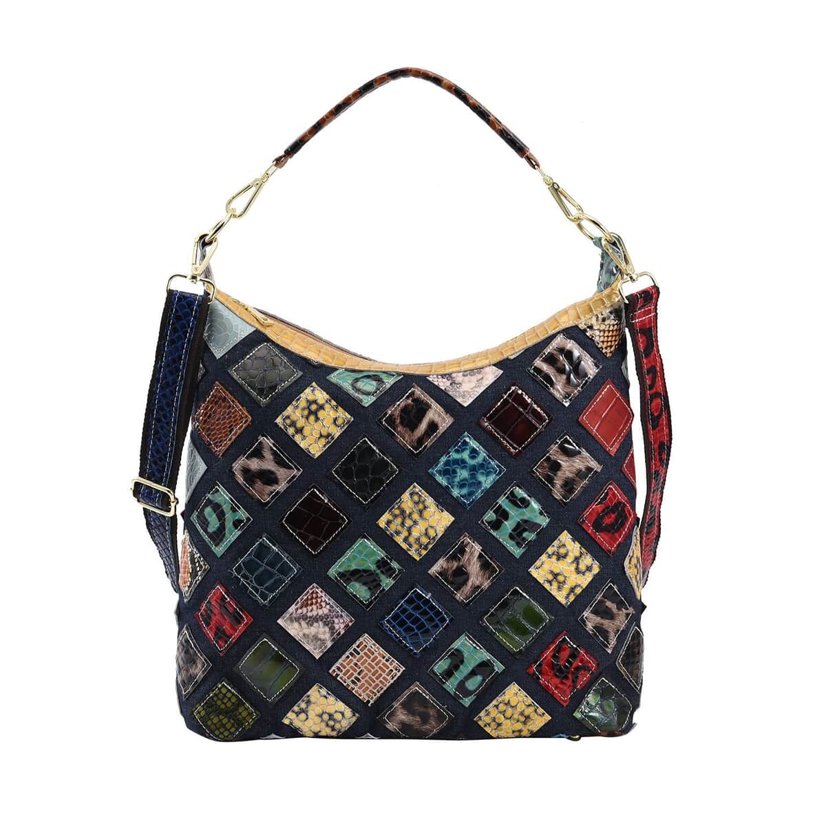 CHAOS By Elsie Croco Diamond Pattern Genuine Leather Hobo Bag with Handle Drop and Shoulder Strap image number 0