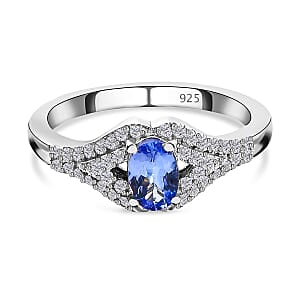 Tanzanite and White Zircon 0.90 ctw Ring in Platinum Over Sterling Silver (Size 11.5)