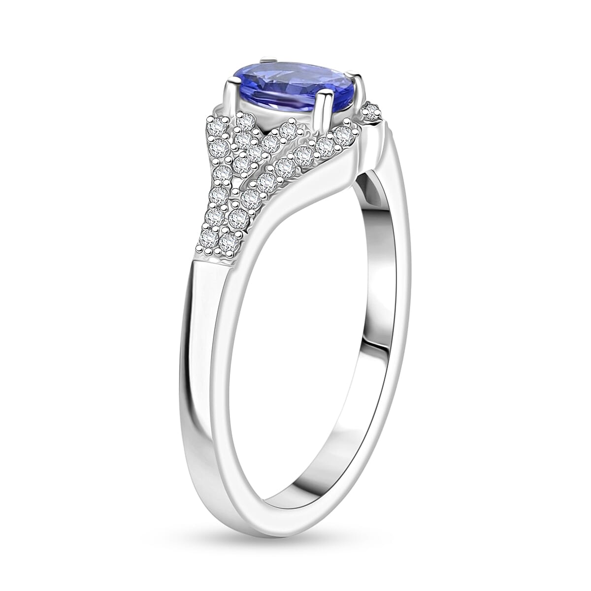 Tanzanite and White Zircon 0.90 ctw Ring in Platinum Over Sterling Silver