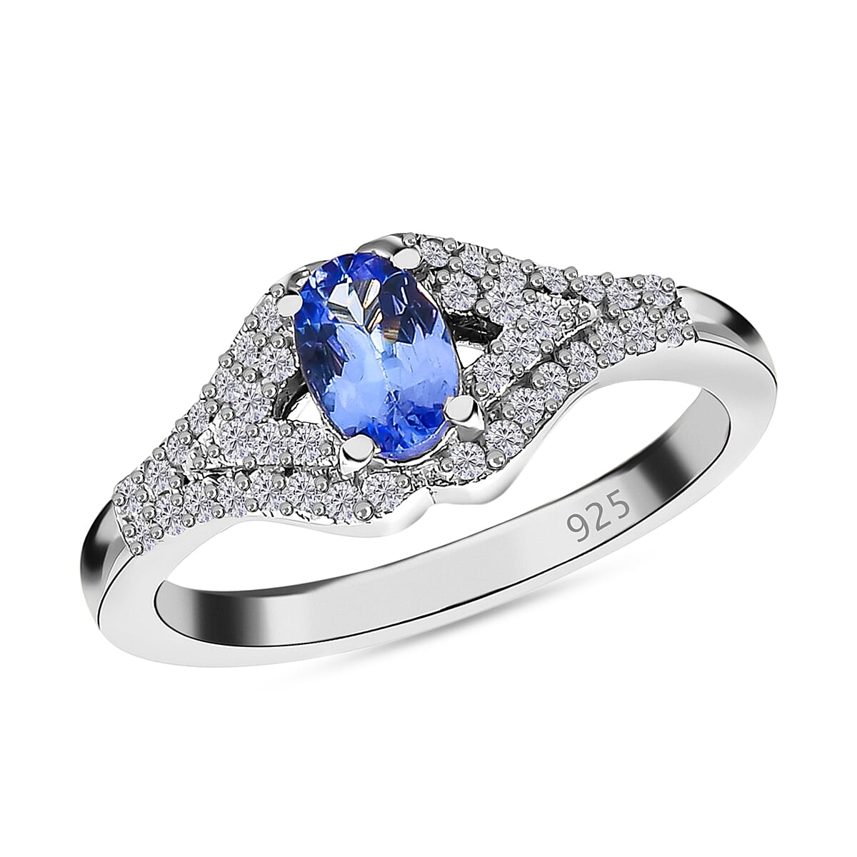 Tanzanite and White Zircon 0.90 ctw Ring in Platinum Over Sterling Silver (Size 11.5) image number 3