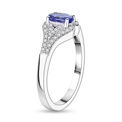 Tanzanite and White Zircon 0.90 ctw Ring in Platinum Over Sterling Silver