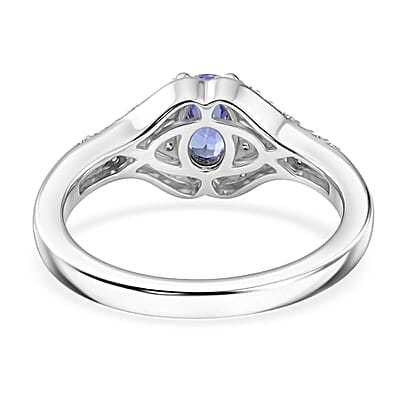 Tanzanite and White Zircon 0.90 ctw Ring in Platinum Over Sterling Silver