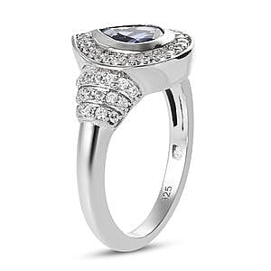 Tanzanite and Multi Gemstone 1.43 ctw Fancy Ring in Platinum Over Sterling Silver (Size 8)