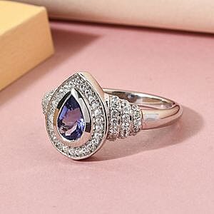 Tanzanite and Multi Gemstone 1.43 ctw Fancy Ring in Platinum Over Sterling Silver (Size 10)