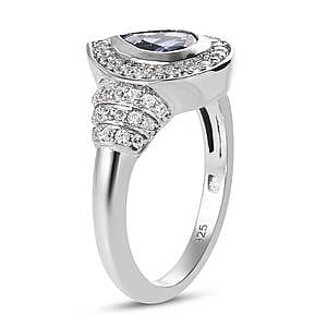 Tanzanite and Multi Gemstone 1.43 ctw Fancy Ring in Platinum Over Sterling Silver (Size 10)