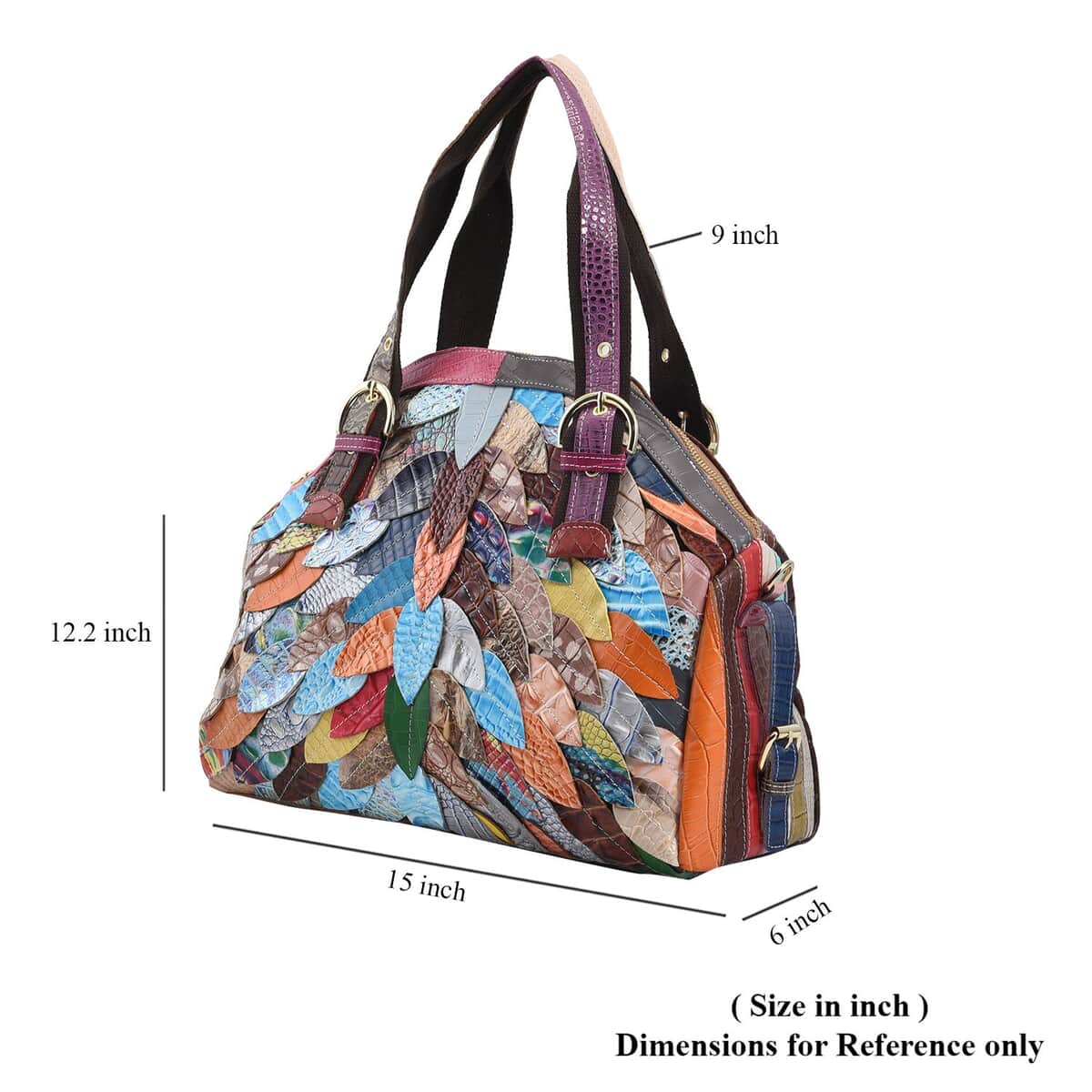 CHAOS BY ELSIE Rainbow Color Fall Foliage Theme Genuine Leather Convertible Tote Bag with Long Strap image number 6