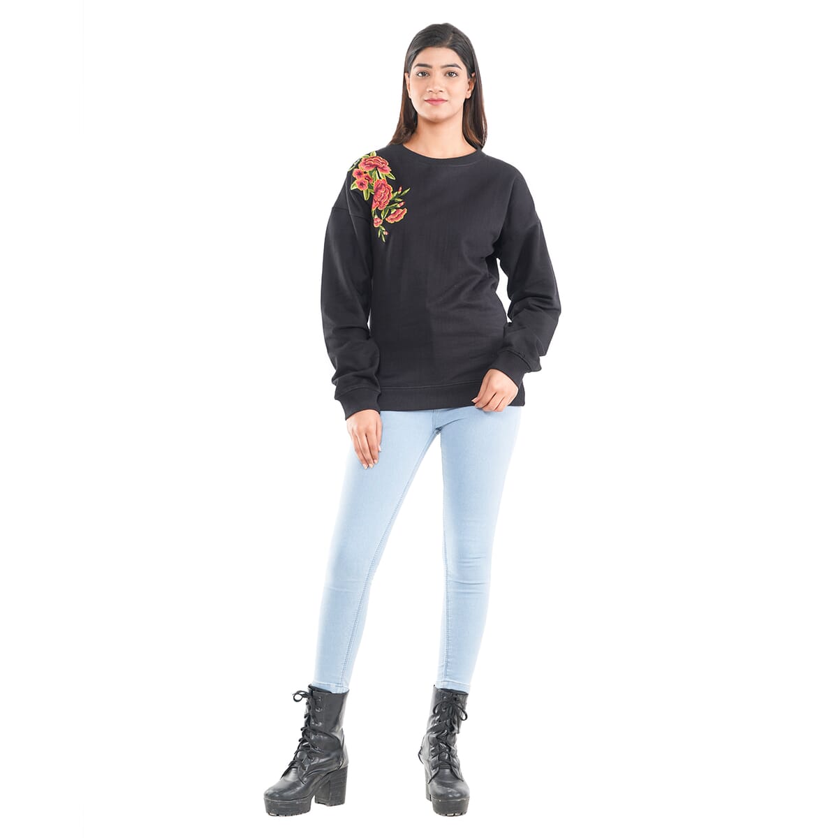 Tamsy Black 100% Cotton Fleece Knit Sweatshirt - L image number 0