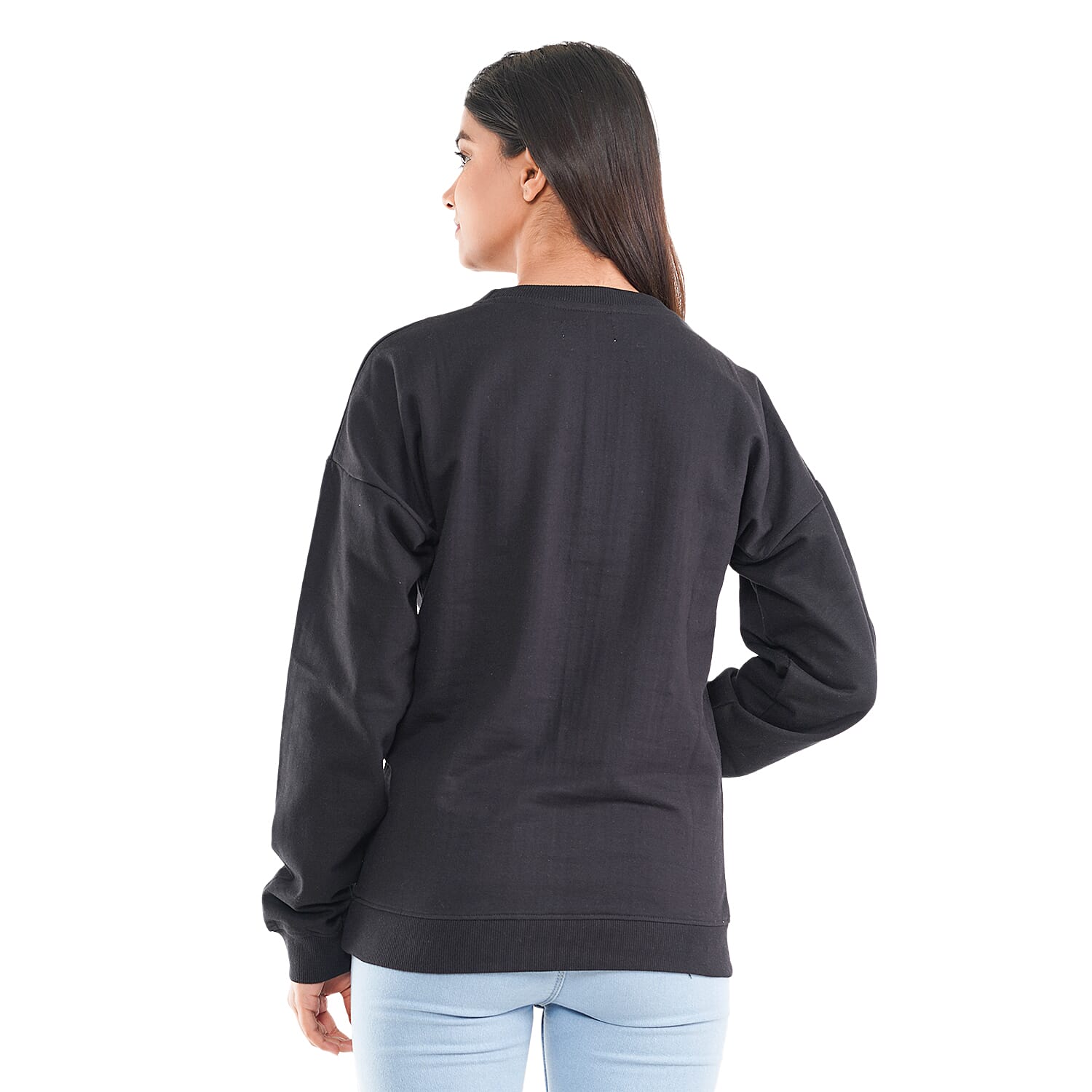 Tamsy Black 100% Cotton Fleece Knit Sweatshirt - L