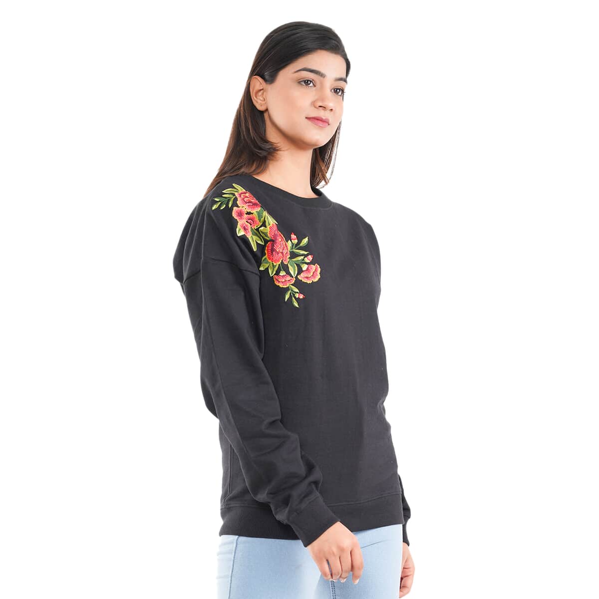 TAMSY 100% Cotton Fleece Knit Sweatshirt with Applique image number 3