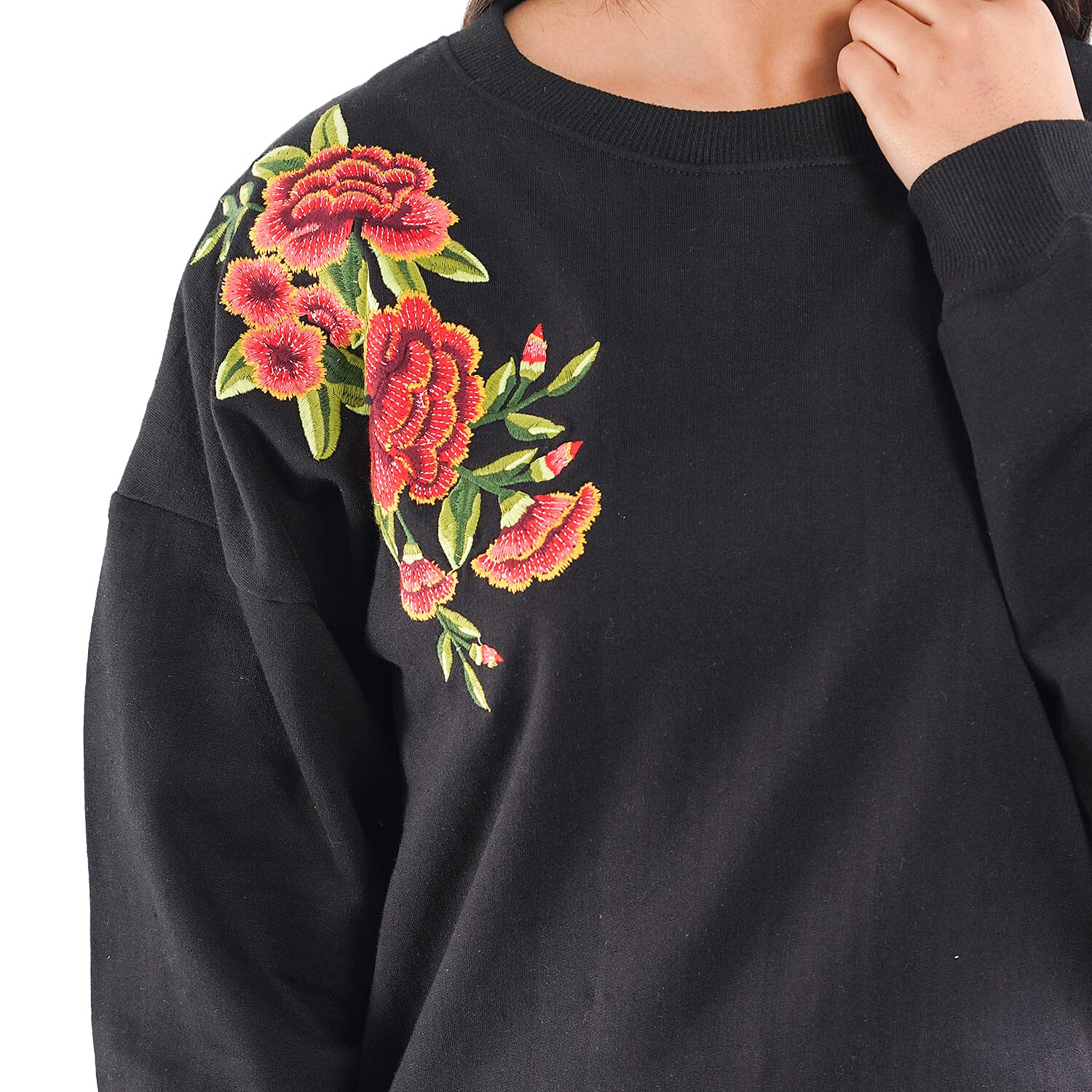Tamsy Black 100% Cotton Fleece Knit Sweatshirt - L