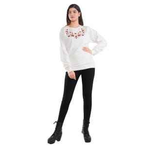 Tamsy Holiday Off White 100% CottonFleece Knit Sweatshirt - L