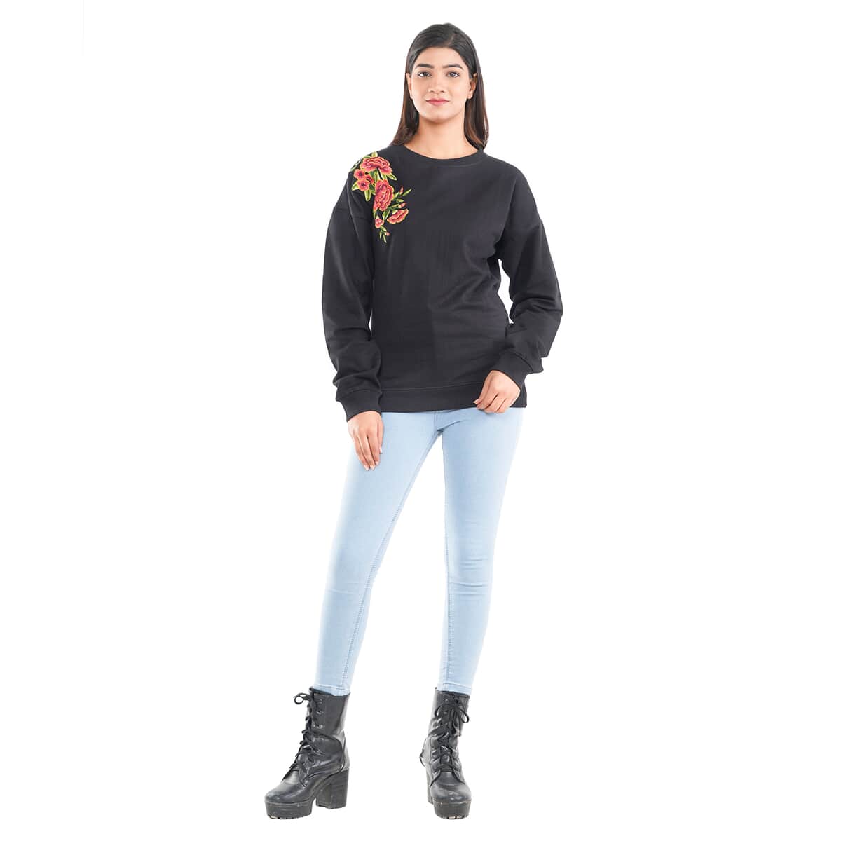 Tamsy Black 100% Cotton Fleece Knit Sweatshirt - M image number 0