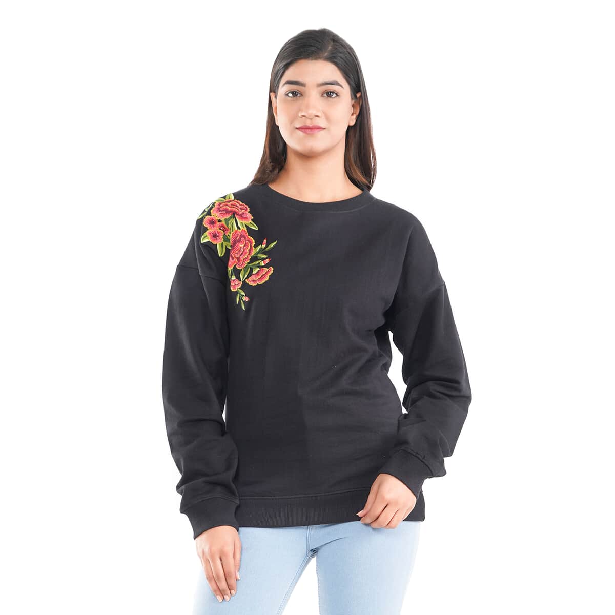 Tamsy Black 100% Cotton Fleece Knit Sweatshirt - M image number 2