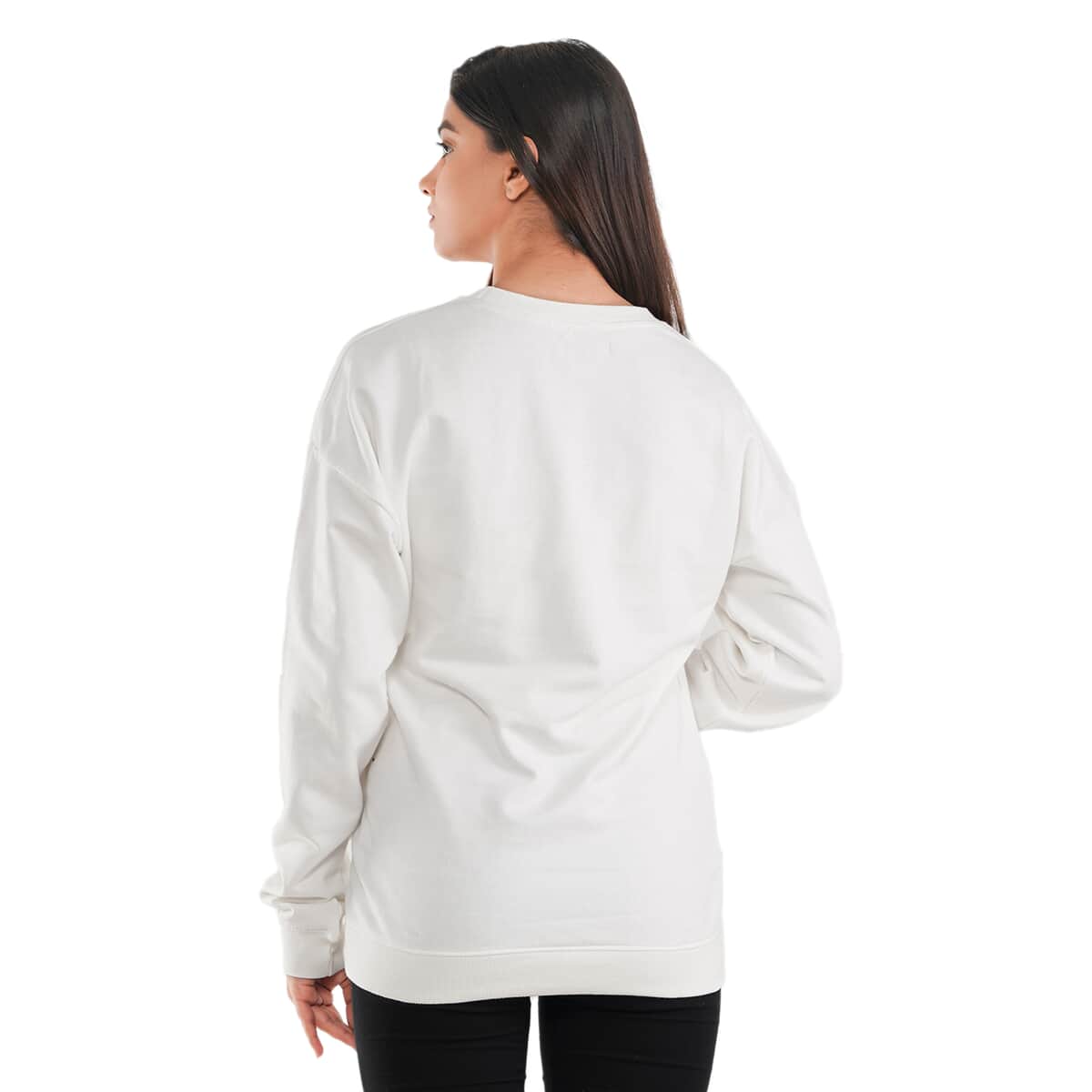 Tamsy Off White 100% Cotton Fleece Knit Sweatshirt - S image number 1