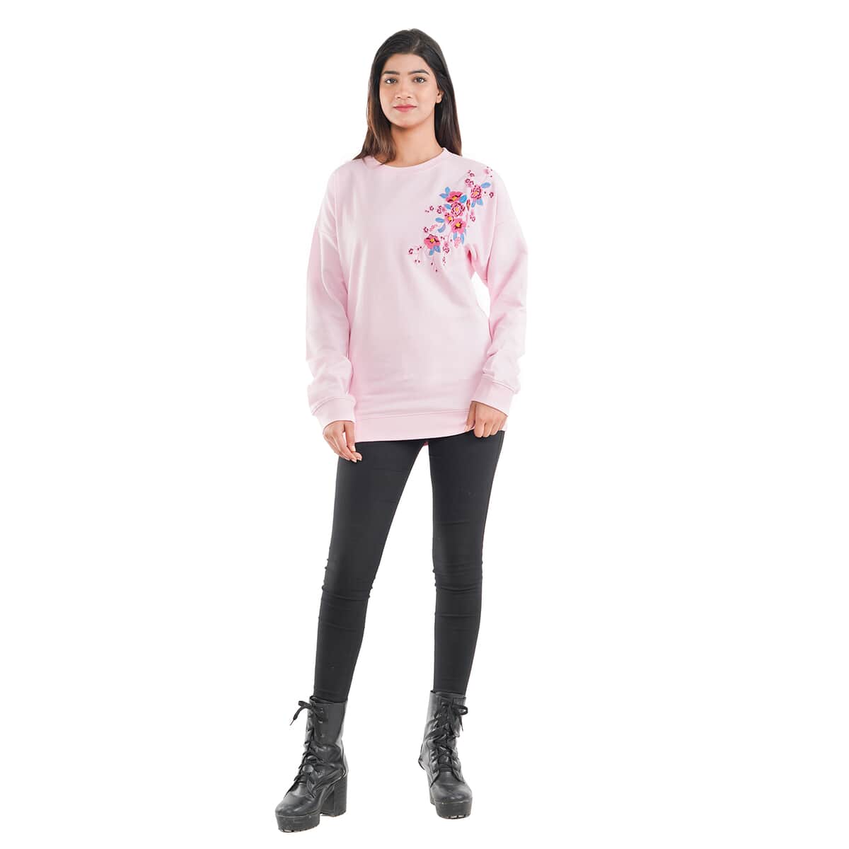 Tamsy Pink 100% Cotton Fleece Knit Sweatshirt - 2X image number 0