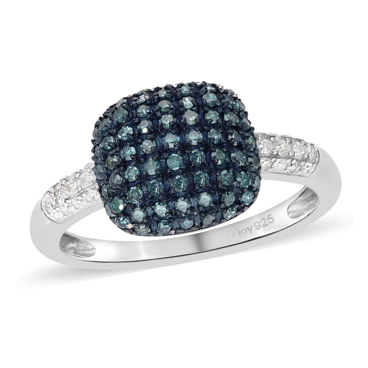 Blue Diamond and Diamond Cluster Ring in Rhodium and Platinum Over Sterling Silver 0.50 ctw image number 0
