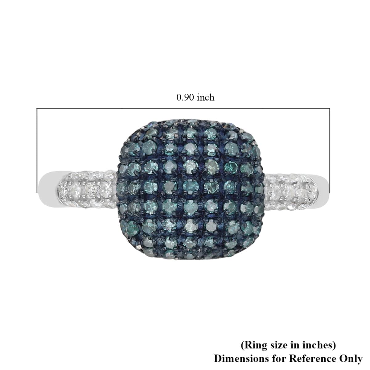 Blue Diamond and Diamond Cluster Ring in Rhodium and Platinum Over Sterling Silver 0.50 ctw image number 5