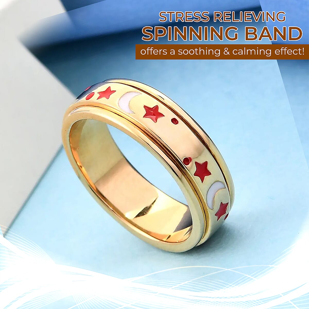 925 Sterling Silver Fidget Ring Spinner Ring Moon Star Anxiety Ring for Women Vermeil Yellow Gold Jewelry Birthday Gifts (Size 6.00) image number 1