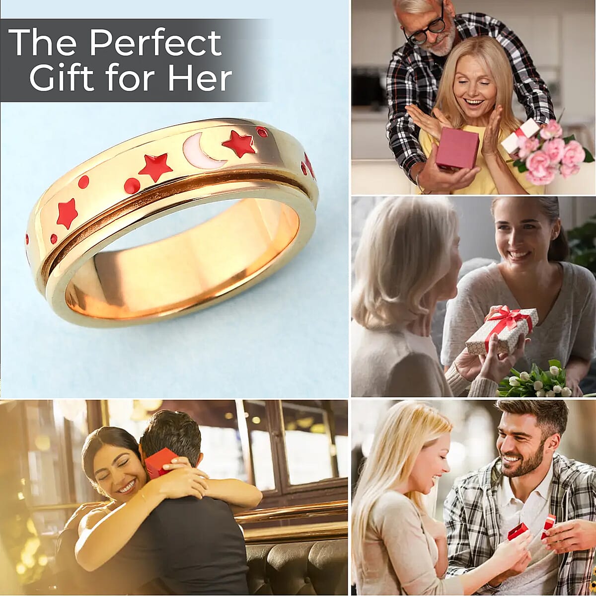 925 Sterling Silver Fidget Ring Spinner Ring Moon Star Anxiety Ring for Women Vermeil Yellow Gold Jewelry Birthday Gifts (Size 6.00) image number 4