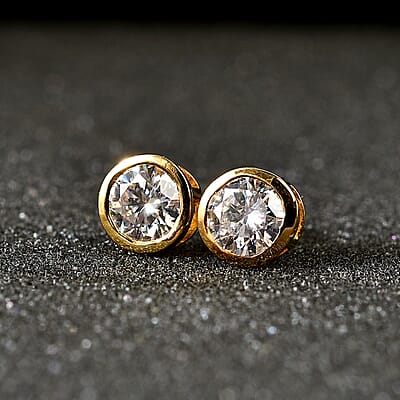 Moissanite Solitaire Stud Earrings in 14K Yellow Gold Over Sterling Silver 1.15 ctw