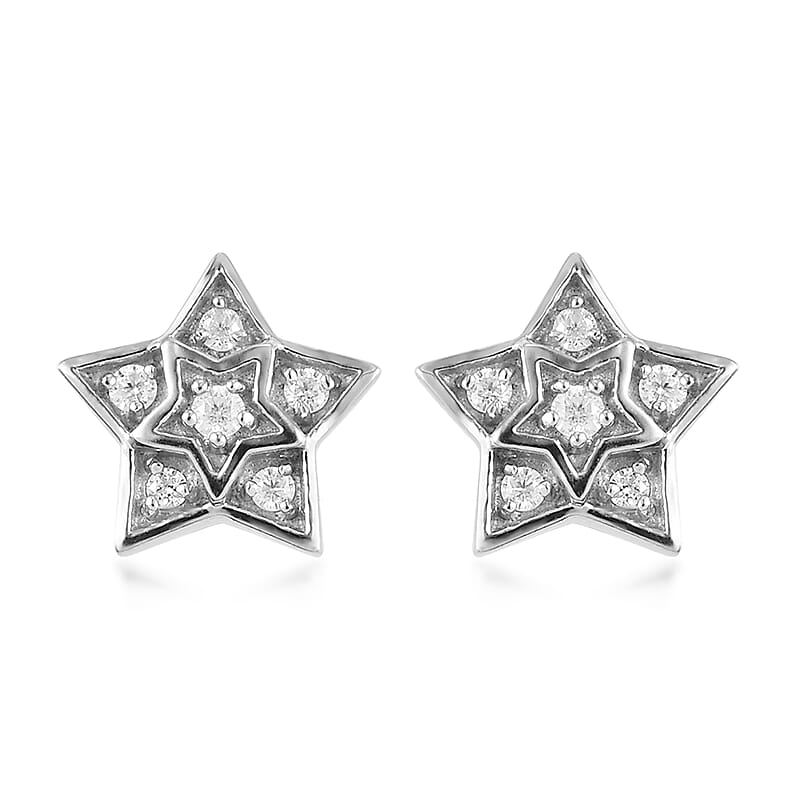 Moissanite Star Stud Earrings in Platinum Over Sterling Silver 0.25 ctw