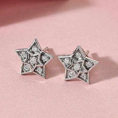 Moissanite Star Stud Earrings in Platinum Over Sterling Silver 0.25 ctw