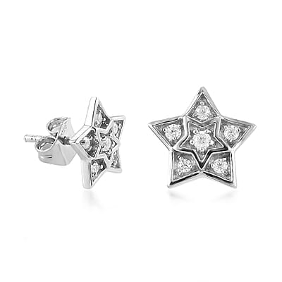 Moissanite Star Stud Earrings in Platinum Over Sterling Silver 0.25 ctw