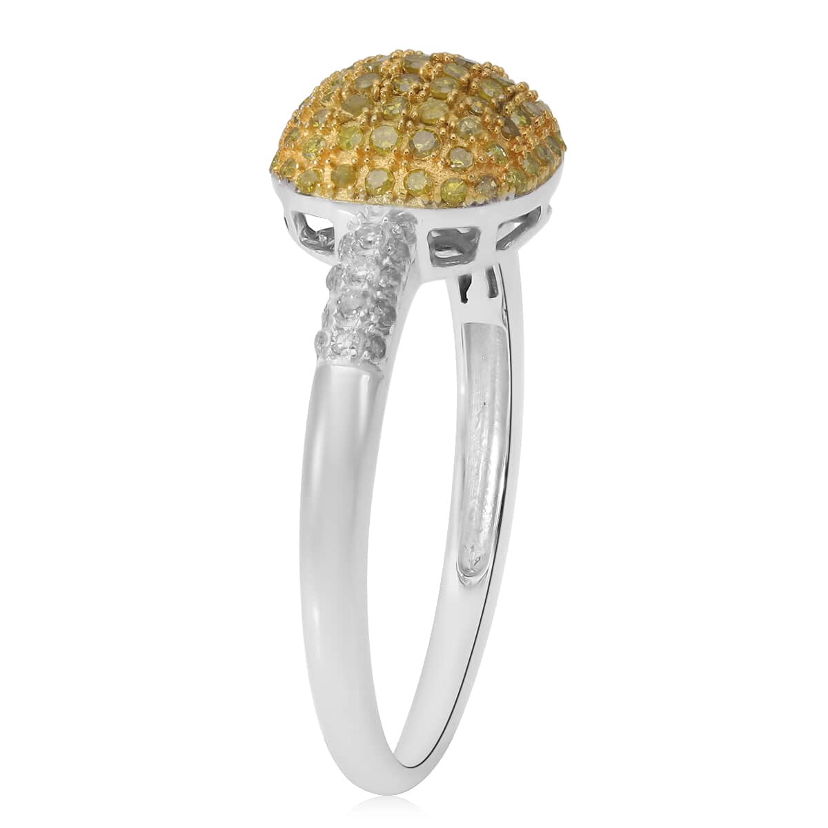 Yellow Diamond and Diamond Cluster Ring in Rhodium and Platinum Over Sterling Silver (Size 9.0) 0.50 ctw image number 3