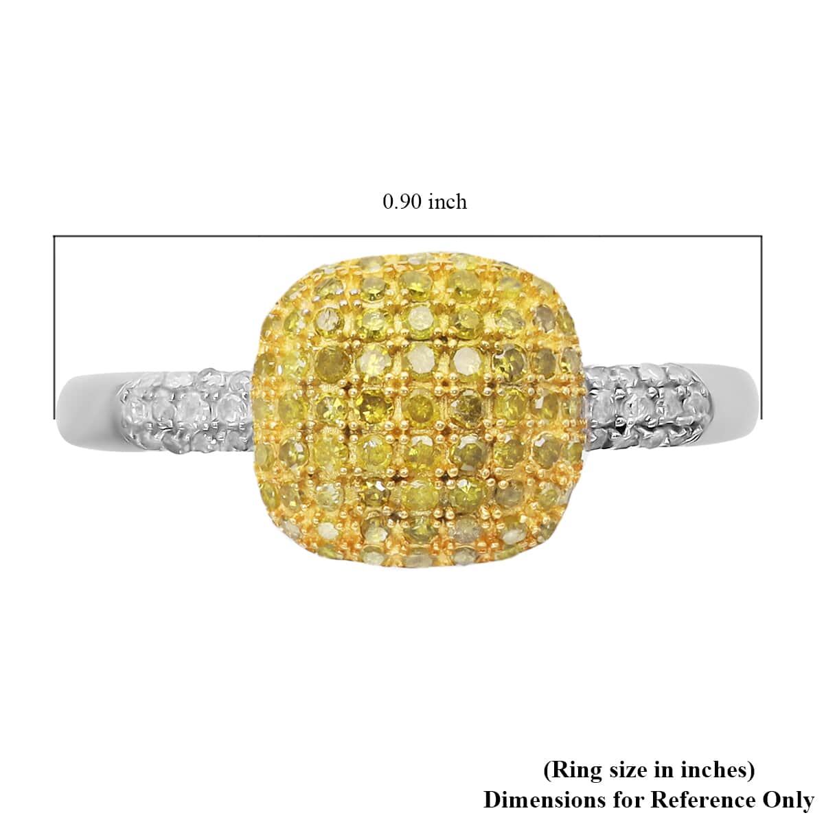 Yellow Diamond and Diamond Cluster Ring in Rhodium and Platinum Over Sterling Silver (Size 9.0) 0.50 ctw image number 5