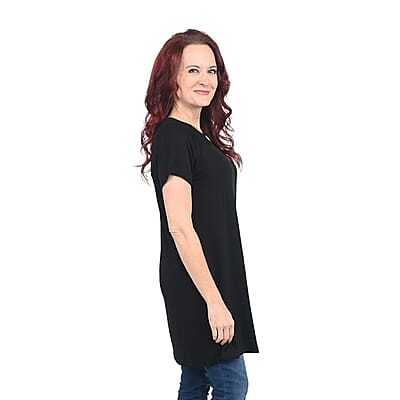 Thyme & Honey Black Tunic with Blue Floral Embroidery - Large