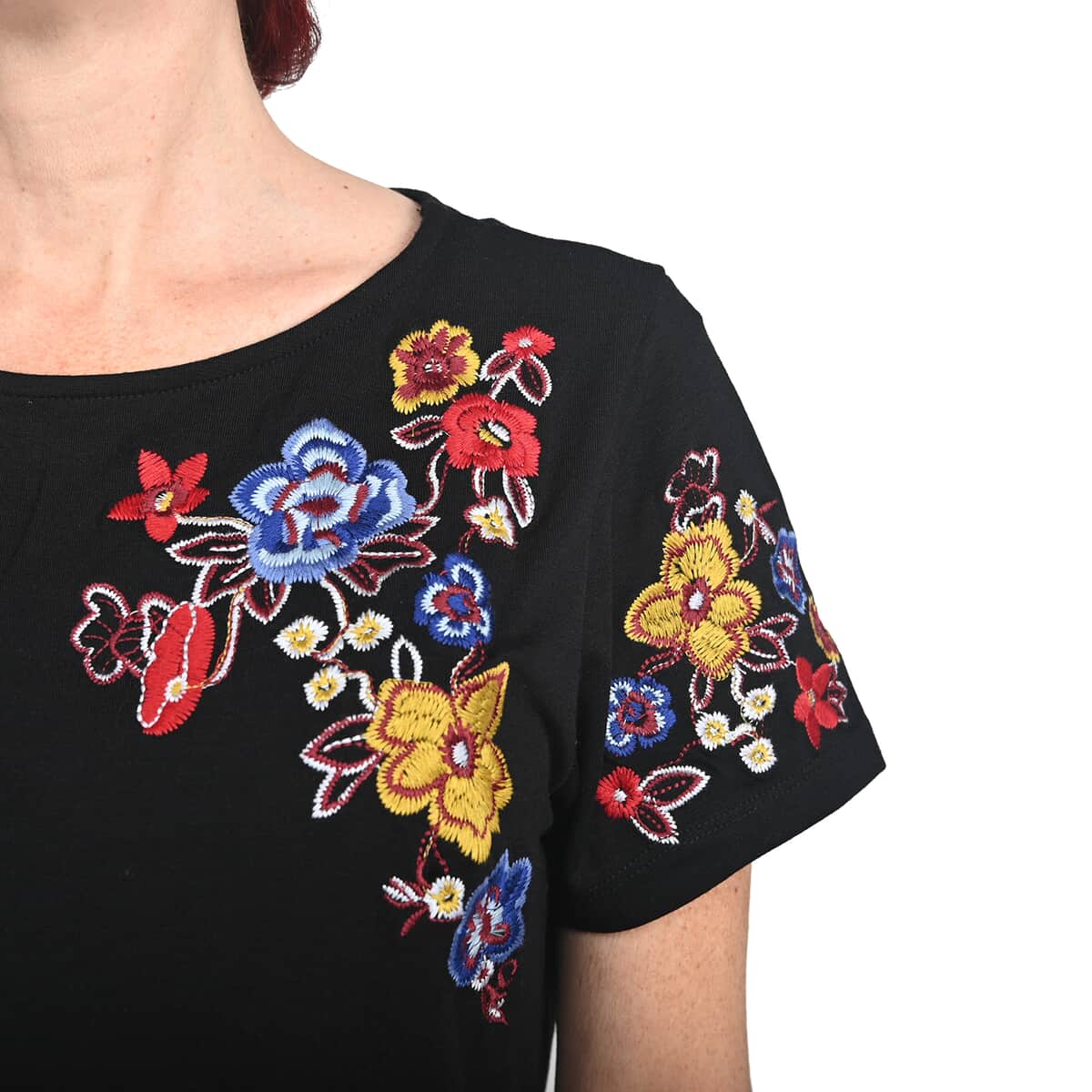 THYME & HONEY Black Tunic with Blue Floral Embroidery - Large image number 3