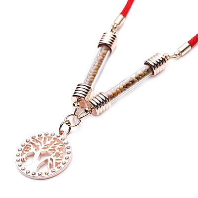 Simulated Diamond Tree of Life Milan Rope Necklace 28 Inches with Glass Tube in Rosetone and ION Plated Rose Gold Stainless Steel 5.00 ctw