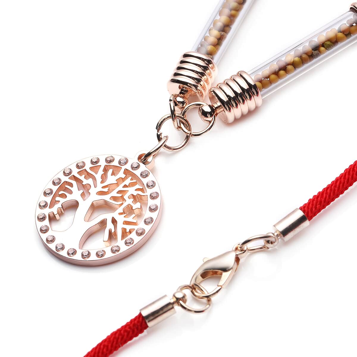 Simulated Diamond Tree of Life Milan Rope Necklace 28 Inches with Glass Tube in Rosetone and ION Plated Rose Gold Stainless Steel 5.00 ctw image number 3