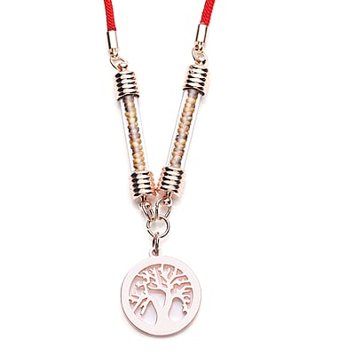 Simulated Diamond Tree of Life Milan Rope Necklace 28 Inches with Glass Tube in Rosetone and ION Plated Rose Gold Stainless Steel 5.00 ctw