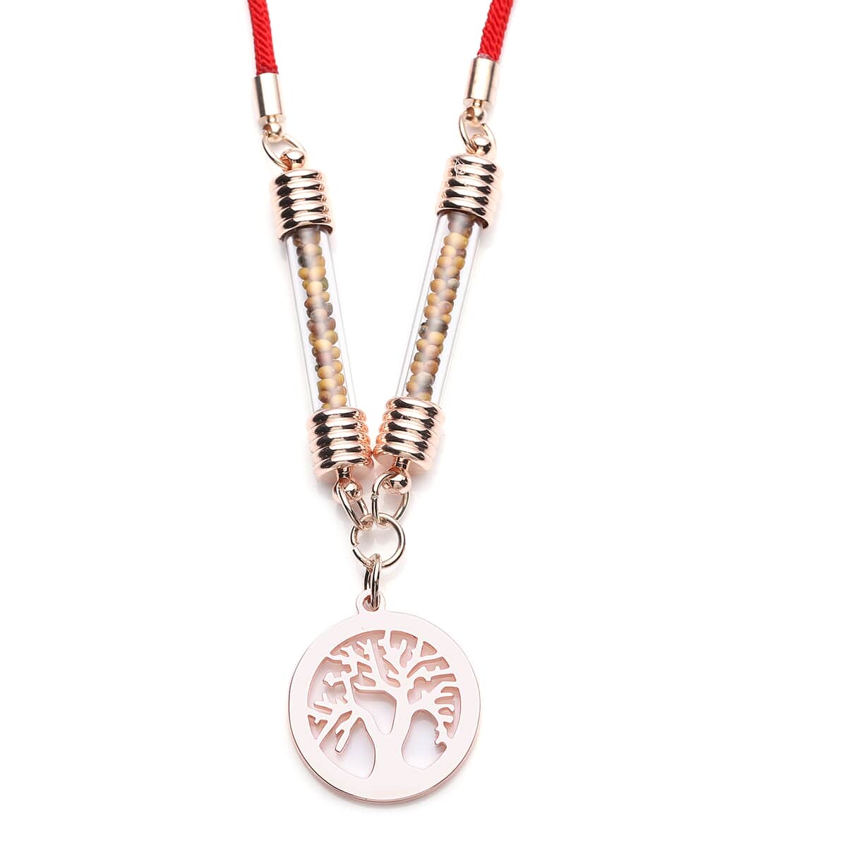 Simulated Diamond Tree of Life Milan Rope Necklace 28 Inches with Glass Tube in Rosetone and ION Plated Rose Gold Stainless Steel 5.00 ctw image number 4