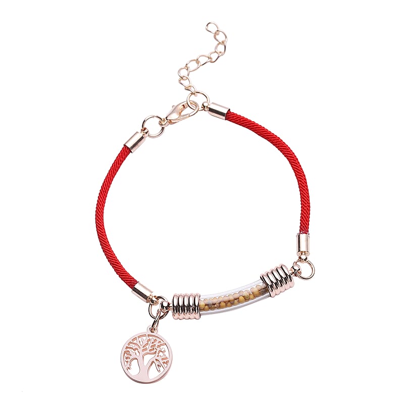 Tree of Life Milan Rope Bracelet with Glass Tube in Rosetone and ION Plated Rose Gold Stainless Steel (7.50 In)