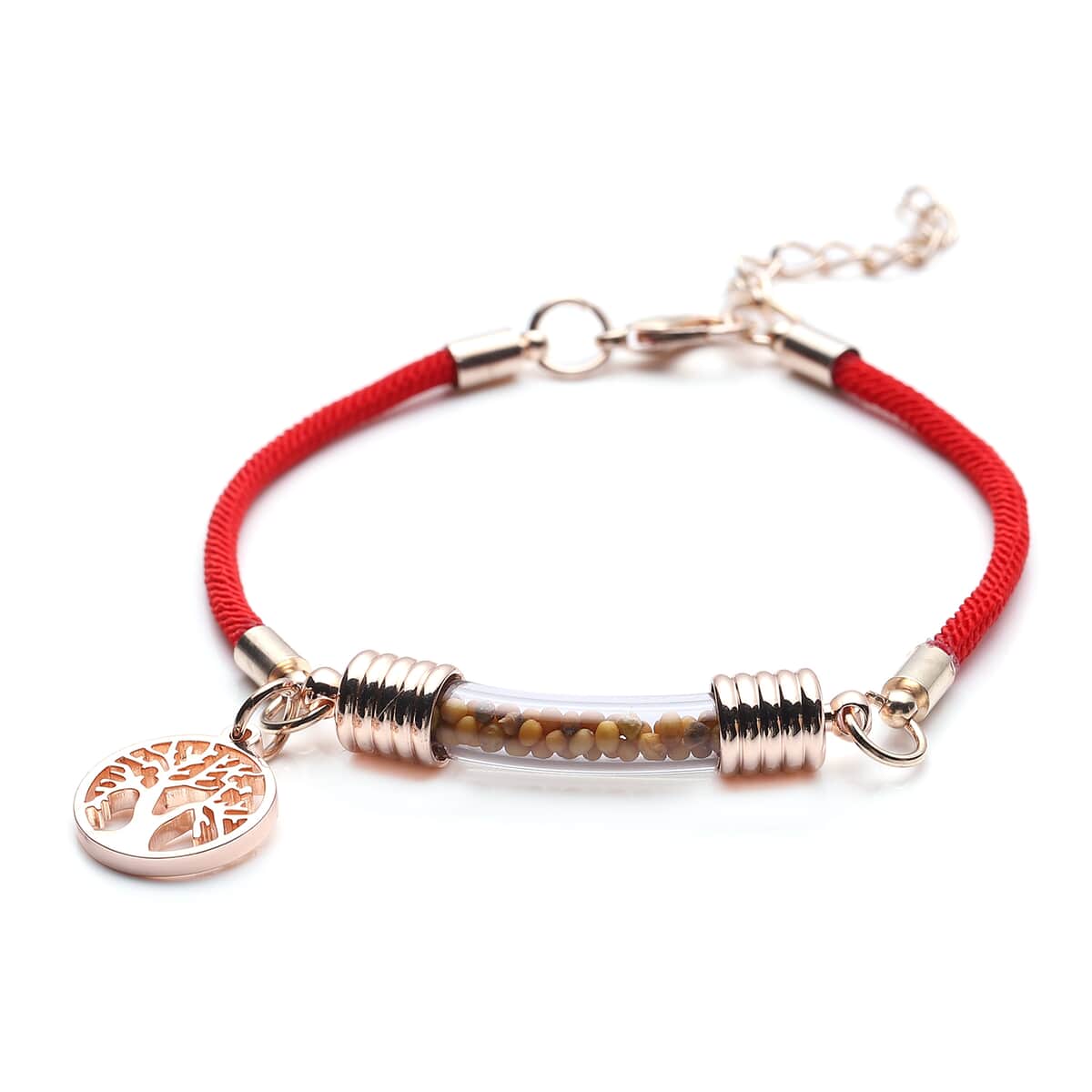 Tree of Life Milan Rope Bracelet with Glass Tube in Rosetone and ION Plated Rose Gold Stainless Steel (7.50 In) image number 2